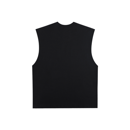 Raw Edge Cotton Tank Top Black